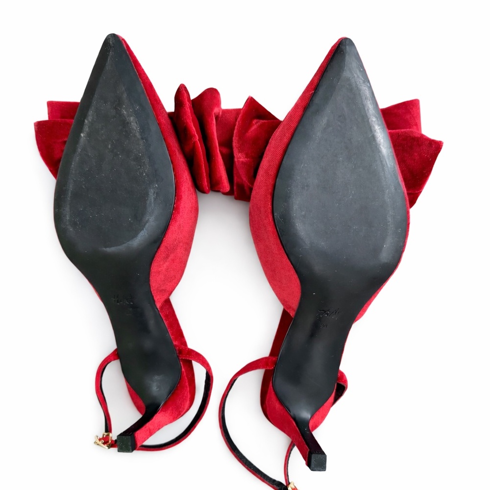 Women’s Red H&M Bow-Detail Velour Pumps Size US 7 - Picture 2 of 7